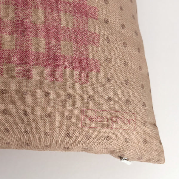 Dot Gingham Pillow 24"x14" Natural Linen/Caramel/Pink