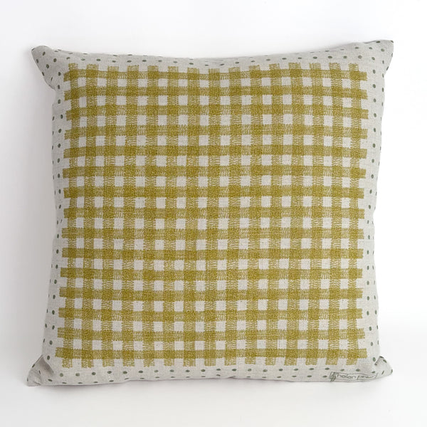 Dot Gingham 18"x18" Natural with Ochre and Moss