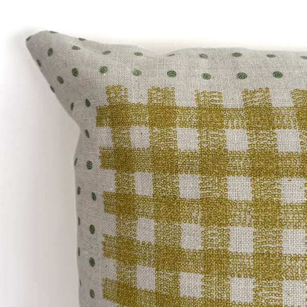 Dot Gingham 18"x18" Natural with Ochre and Moss