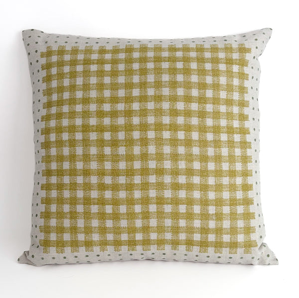 Dot Gingham 18"x18" Natural with Ochre and Moss