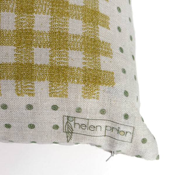 Dot Gingham 18"x18" Natural with Ochre and Moss