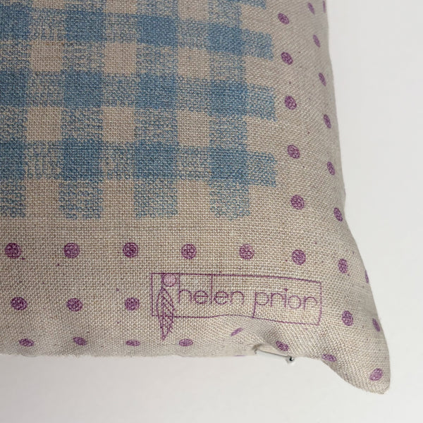 Dot Gingham Pillow 12"x20" Natural Linen/ Powder Blue/Mauve