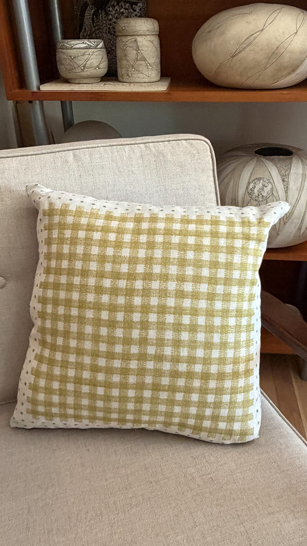 Dot Gingham 18"x18" Natural with Ochre and Moss