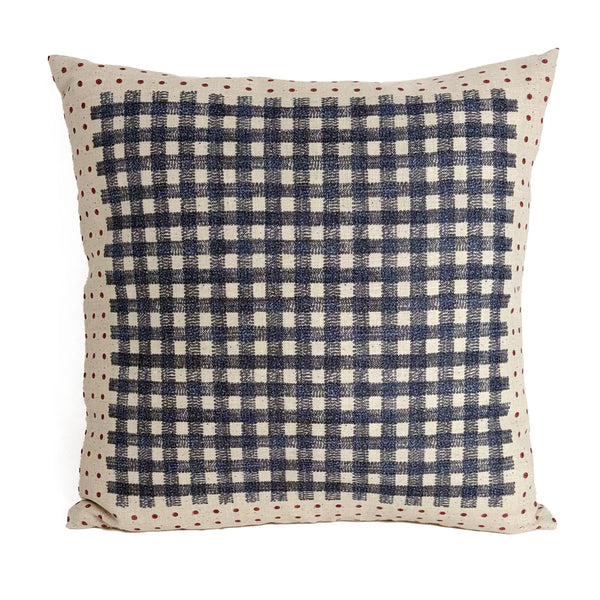 Dot Gingham 18"x18" Natural with Navy and Red