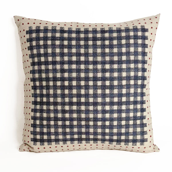 Dot Gingham 18"x18" Natural with Navy and Red