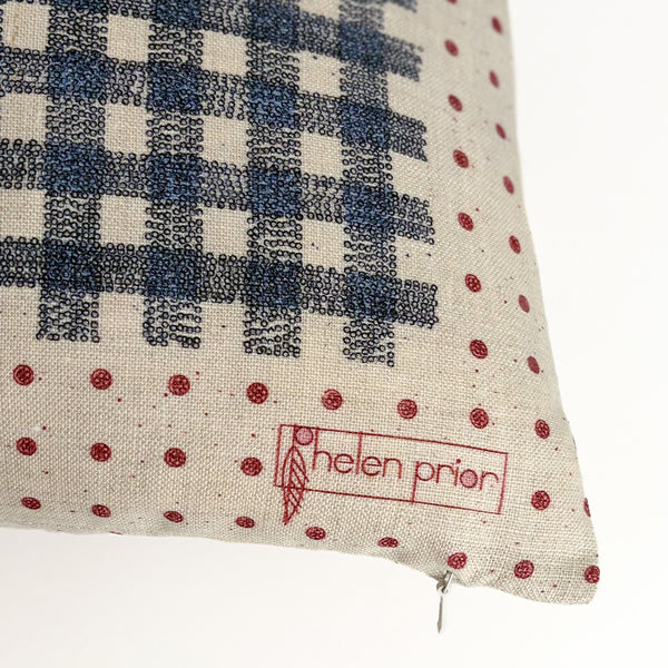 Dot Gingham 18"x18" Natural with Navy and Red