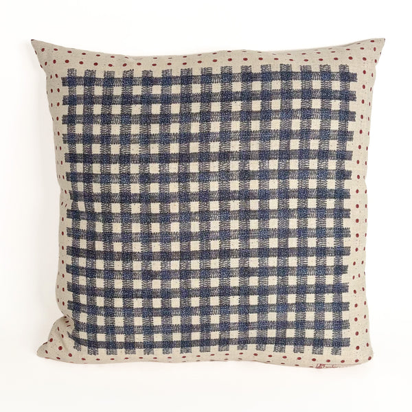 Dot Gingham 18"x18" Natural with Navy and Red