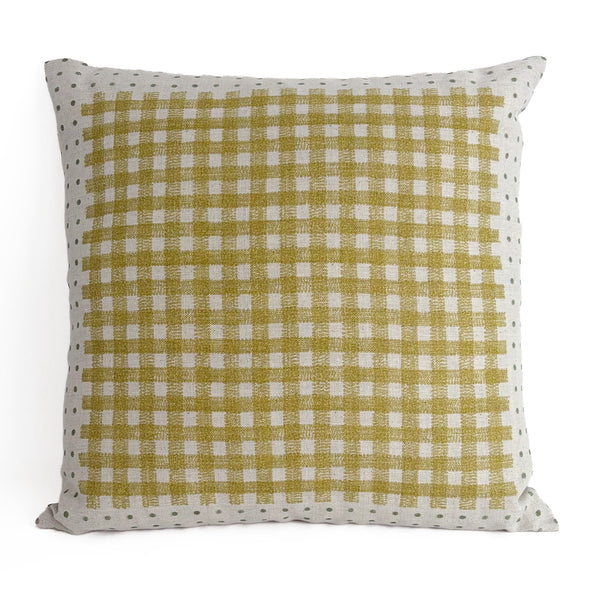 Dot Gingham 18"x18" Natural with Ochre and Moss