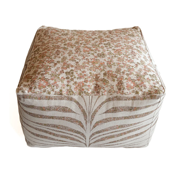 Garden Zebra- Linen-Pouf- 20" Color Moss & Mallow