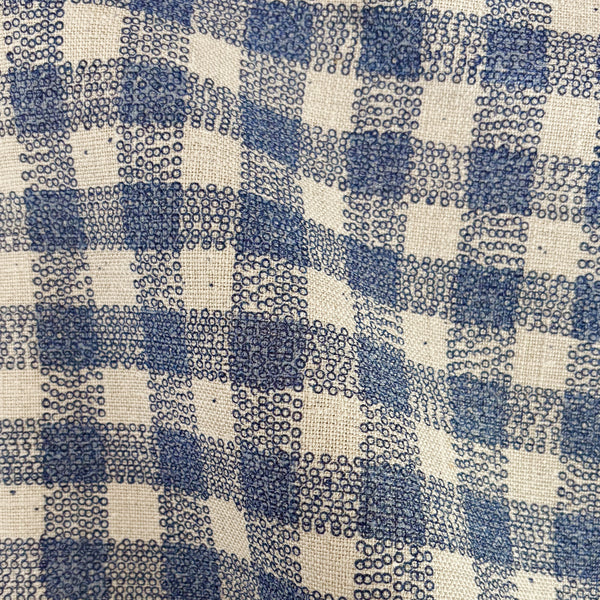 Big Dot Gingham Heavy Linen - Natural Linen/Royal